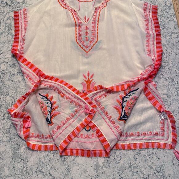 Spartina 449 Swimsuit Cover Up White Embroidered Fringe Lightweight One Size-EUC - Picture 12 of 13